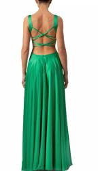 Bright Emerald Green Satin Strappy back Pockets Dress SALE
